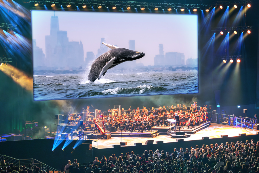 Blue Planet III footage on a giant screen above the orchestra
